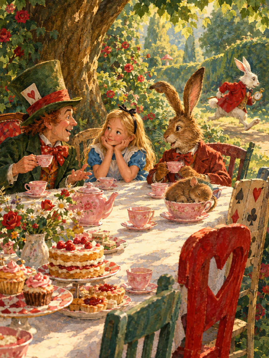 A tea party stretched out under the trees