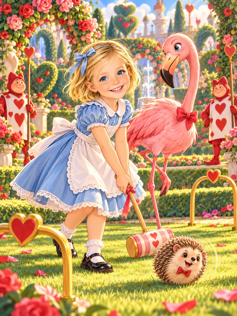Tokmak yerine flamingo kullanılan bir kroket oyunu
