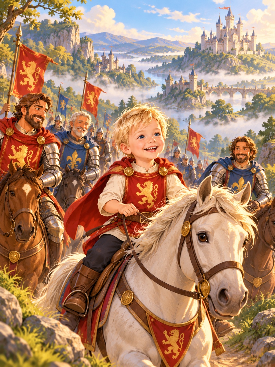 A quest on horseback through misty, castle-dotted hills