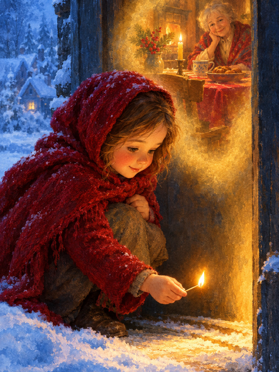 A golden match flame and grandmother’s gentle smile