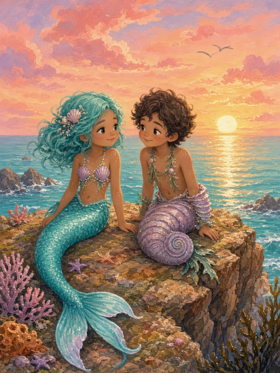 A new friendship on the cliffs at sunset
