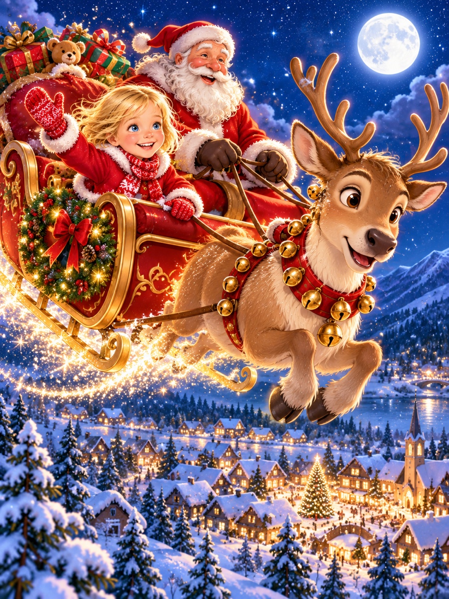 Kuyruklu Yıldız ile köyün üstünde uçan Noel Baba kızağı
