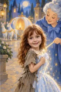 Real-looking child in an illustrated world