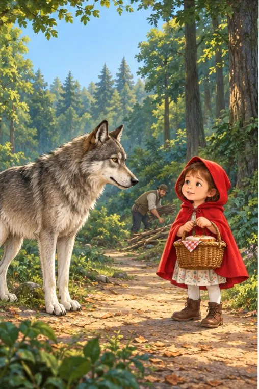 Luna se encuentra con el lobo entre los árboles